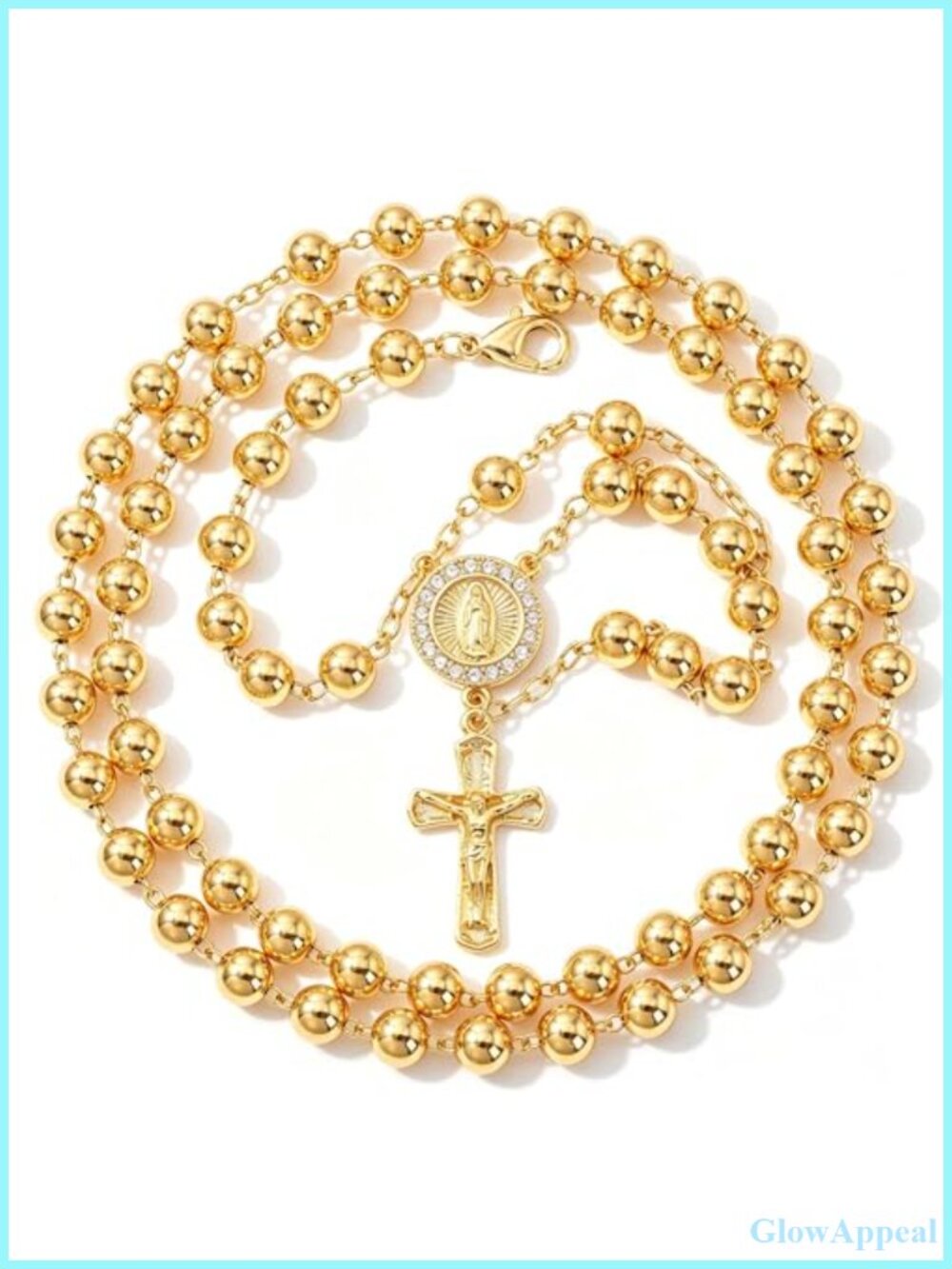 Gold Plated Cross Rosary Beaded Necklace Dainty Chain 23 in Women Christian
